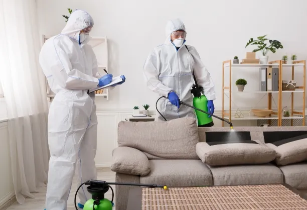 martin pest control agents working in a house